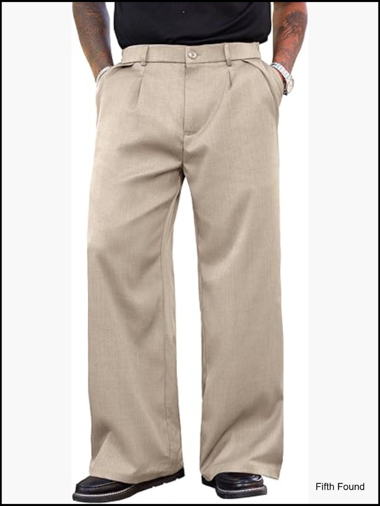 Men's Wide Leg Dress Pants Baggy Pleated Relaxed Fit Elastic Waist Slacks